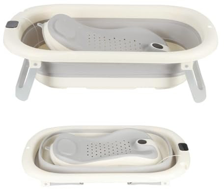 Baignoire Bébé Pliable Avec Coussin De Bain Et Thermomètre Intégré,Baignoire Enfant Avec Support Offert,De 0 À 3 Ans,Bassin de Douche Portable Antidérapant (A-Gris-43 * 71 * 18.5cm)