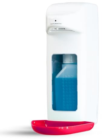 Hygiene365® Desinfektionsspender Automatisch für Euro-Flaschen – Eurospender & Desinfektionsmittelspender mit Sensor, Seifenspender Wandbefestigung & nachfüllbar (Weiß mit Pink, 500 ml)