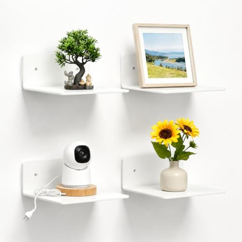 Gkhlg 4 Stück Mini Wandregal Set mit Bohren Regal Zum Aufhängen Wandregal klein Regal Wand für Familie Büro zum Aufbewahren in Küche Bad Wohnzimmer Schlafzimmer usw (Weiß)