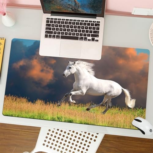 MESHIZIY Gaming Mouse Pad, ratón de Pad 75 x 40 cm,El Caballo Blanco Andaluz (Pura Raza Española) Corre al Galope en Verano,sin Distancia y Mouse Impermeable, para computadora