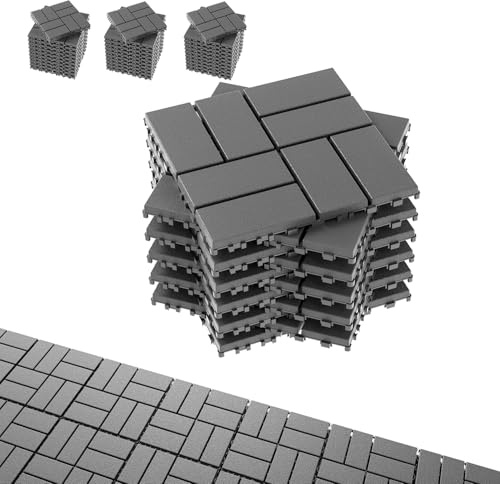 Interlocking Deck Tiles, EchoDeck Patio Deck Tiles, 44 Pack Deck Tiles Interlocking Outdoor All Weather, 12x12, 8 Slat, 44 Sq. Ft, Highly Durable, Stylish, Non-Slip, Faster-Drying, Dark Grey