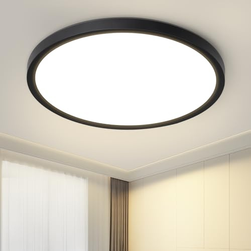Laittiin Deckenlampe LED Deckenleuchte Flach - 15W Rund Schlafzimmerlampe | 18CM Schwarz Badezimmer lampe 4000K Neutralweiß Flurlampe Küchenlampe Decke für Flur Wohnzimmer Kinderzimmer Balkon Keller