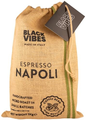 Black Vibes - Whole Coffee Beans (1Kg) | Authentic Espresso Napoli Blend | Mix of Robusta Blends | Full-Bodied & Intense | Roasted In Italy | Gift Idea for Him & Her