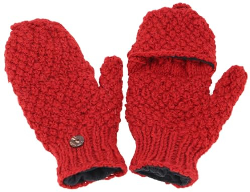 GURU SHOP Handgestrickte Klapphandschuhe, Wollhandschuhe extra groß | Fausthandschuhe aus reiner Schurwolle, Fleece-Futter, aufklappbar, Perlmuster, Unisex, bequem, individuell gefertigt