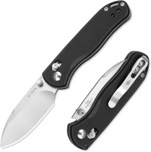 Kizer Drop Bear 2 EDC Taschenmesser, AEB-L Drop Point Klinge Klappmesser | 7,21 cm Faltbar Klinge Schwarzem G10 Griff, Clutch Lock EDC Messer mit Riffelung auf dem Rücken für Männer Frauen V3619.2KD1