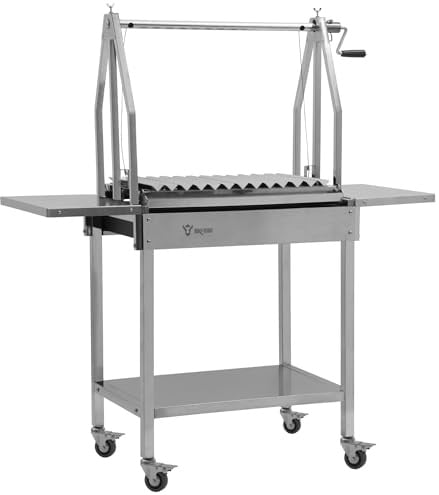 BBQ-Toro Edelstahl Asado Grill 119 x 45 x 135 cm | silber | Argentinischer Holzkohlegrill mit Seitenablagen | mobiler Grillwagen für BBQ