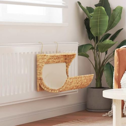 Runheo Lit pour chat avec coussin en jacinthe d'eau 37 x 20 x 20 cm, cadre en métal, support de radiateur, lit douillet doux, nid antidérapant, idéal comme espace de couchage douillet pour animaux de
