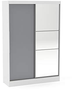 Birlea Lynx 2 Door Sliding Wardrobe With Mirror - High Gloss, White and Grey