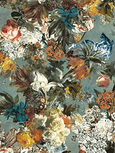 Rasch Tapete 606867 - Fototapete auf Vlies mit Blumen in Grün, Blumentapete, Vintage - 3,00m x 2,25m (LxB)
