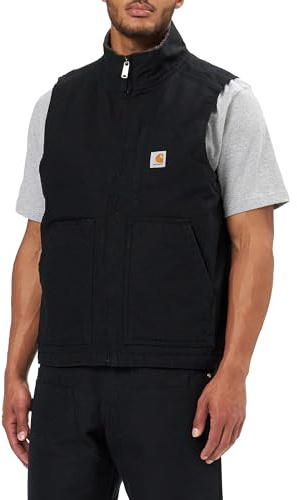 Carhartt 104277 Gilet à col montant en toile délavée pour homme avec doublure en Sherpa, noir, XX-Large haut