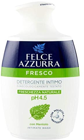 Felce Azzurra - Detergente Intimo Fresco al Mentolo per Igiene Intima Quotidiana Ph 4.5, Sapone Intimo Delicato Elimina Cattivi Odori, Ginecologicamente Testato Dona Freschezza Naturale a Lungo, 250ml