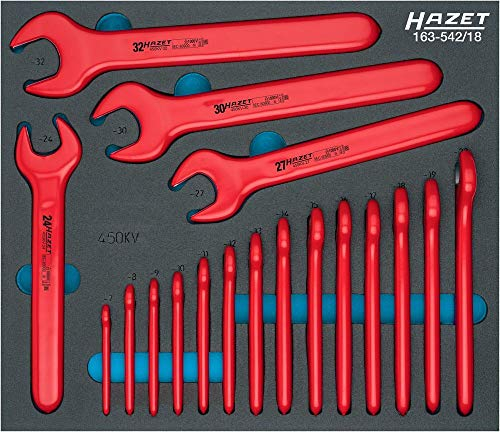 Hazet Ringschlüssel-Satz, 18-teilig 163-543/18, schutzisoliert bis 1000V, Größen 7 bis 32 mm, mit Außen-Doppelsechskant-Profil für sicheres Arbeiten an elektrischen Anlagen