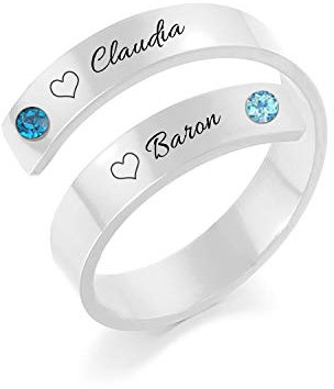 RWQIAN Anelli Donna Personalizzato 2 Nomi Twist Ring Incisione in Acciaio Inossidabile Anelli Regolabili Uomo Anniversario Regalo di Gioielli 5mm Colore Argento/Oro/Oro Rosa (Argento-2 Name)