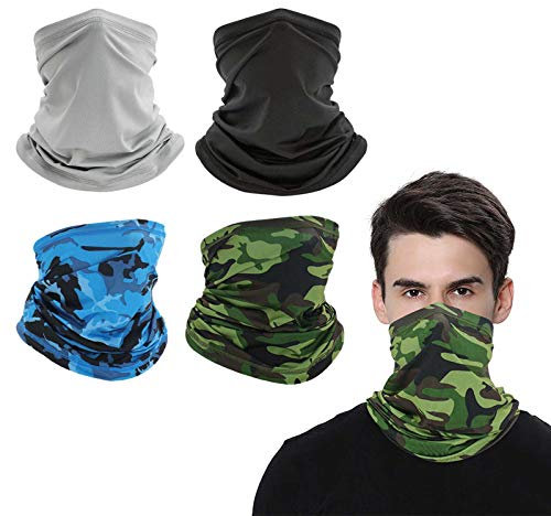 4Pcs Snoods for Men Neck Tube Snood Half Face Balaclava Face Cover Summer Multifunctional Headwear Bandana Face Masks Windproof Snood Silk Scarf Motorcycle Cycling Mask Breathable for Women Camping