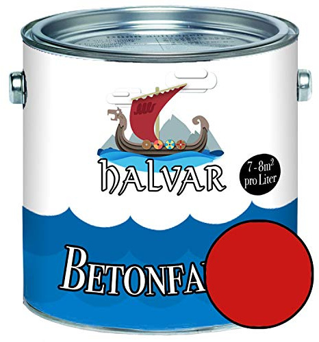 Halvar Betonfarbe/Bodenbeschichtung SEIDENMATT Rot RAL 3000-3031 Fassadenfarbe (1 L, RAL 3000 Feuerrot)