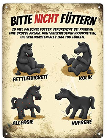 Bitte nicht füttern Metallschild XXL mit schwarze Pferde Motiv