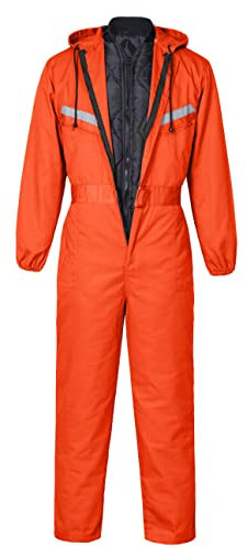 Yukirtiq Herren 2-in-1 Arbeitsoverall Winter Rallye-Kombination Overall Gepolstert Arbeitskombi mit Kapuze, Orange, XXL