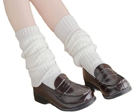 NUFIWI Harajuku japanische Lolita-Beinstulpen, Gothic-Stricksocken, lange Socken, Leggings, Gamaschen, Knie, Gothic, Winter, Manschette, Knöchelsocke, A Weiß, Einheitsgröße