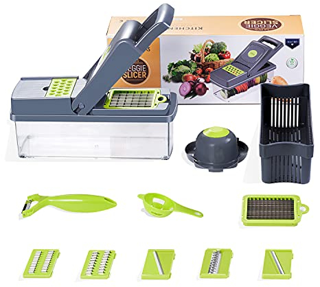 Cortador de verduras, frutas, queso, cebolla, tomate, rallador de verduras, color gris