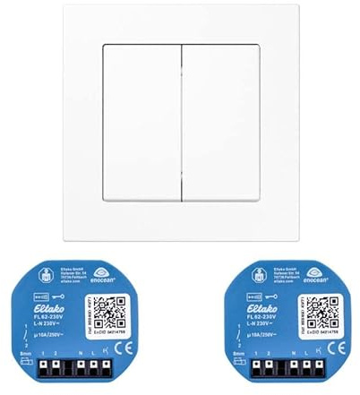 Lichttaster-Set: Funktaster, 2x Empfänger, Rahmen Jung Serie A - batterielos, einfach Nachrüsten, Schalten über Funk, EnOcean Funksystem, Weiß