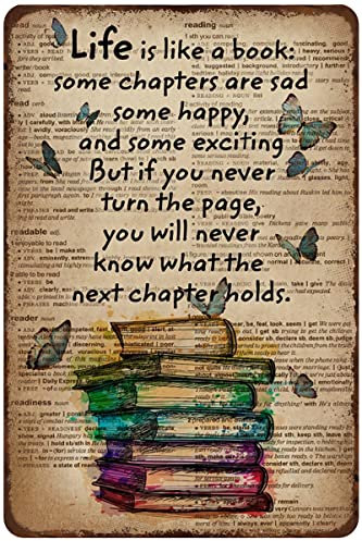 Mocozim Retro Metall Blechschild Life is Like A Book Poster Lesen Dekor Vintage Wand für Wohnzimmer Büro Klassenzimmer Bibliothek Cafe Hof Dekoration 20,3 x 30,5 cm