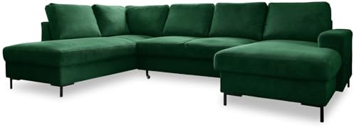 Cord Sofa U Form mit Schlaffunktion - Ecksofa mit Schlaffunktion und Bettkasten, Wohnlandschaft U Form, XXL Couch U Form, Big Sofa XXL, Eckcouch mit Schlaffunktion und Bettkasten, (Sofa Grün Links)
