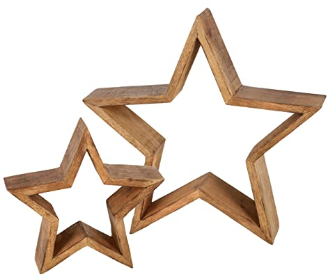 Mango Holz Stern 2er Set - 30/20 cm - Deko Weihnachtstern zum Stellen - Advent Winter Weihnachten Tisch Fenster Aufsteller Dekoration
