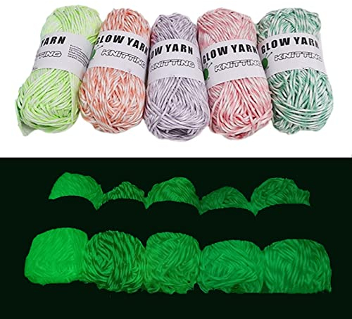 5 Stücke im Dunkeln Leuchtendes Garn, 50m Leuchtende Nähgarn Strickgarn Im Dunkeln Leuchtende, Polyester Handstricken Leuchtendes Garn für Anfänger Häkeln DIY-Projekte(5 Farben)