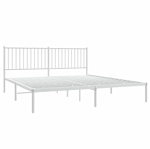 vidaXL Bettgestell, Bettrahmen mit Kopfteil Lattenrost, Metallbett Bett für Schlafzimmer, Doppelbett Gästebett, Metall Weiß 183x213cm
