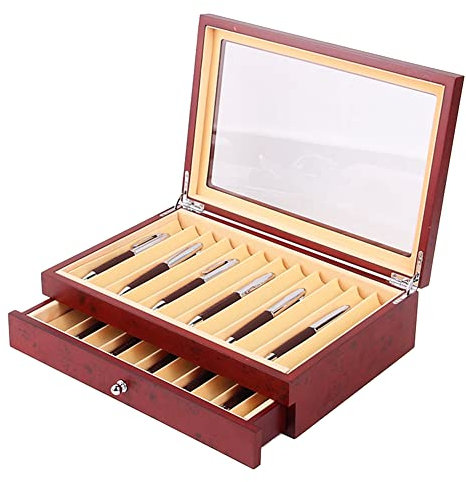 Puooifrty 1 Piece 23 Slots Wooden Pen Storage Case Luxury 2 Layer Pen Display Organizer Transparent Window Fountain Pen-Collector Box 2