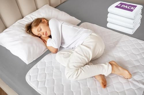 Lynmark® 4x Toddler Potty Training Bed Pads - Soft Waterproof Bedwetting Pee Protector Mat for Kids - Multi-Layer Non-Slip Washable Incontinence Mattress Sheet Absorbs Up to 2000ml - 70 x 85cm, White
