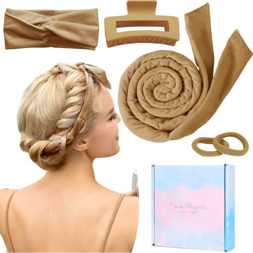 TOBATOBA Heatless Curlers Headband,Heatless Curls For Sleeping Overnight Heatless Hair Curling Set Soft Heatless Curling Rod Headband Wave Hair Curlers With Hair Clip Styling Tools, gold, Pack Of 1