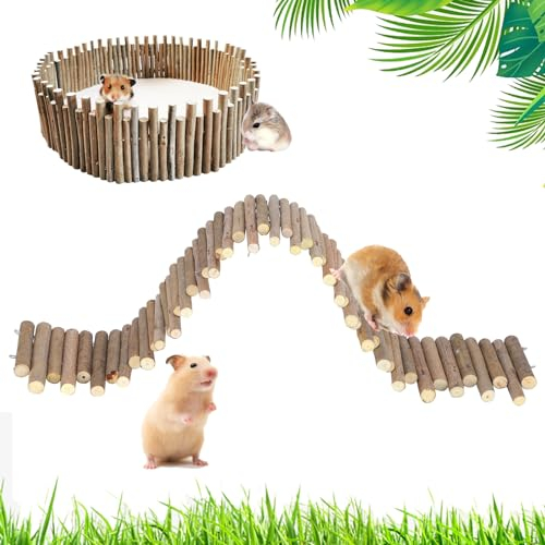 Hamster Wooden Fence,Hamster Toys Rat Ladder Bridge, Hamster Chew Toys,Toy Wood Ladder Natural Hideout Roller Teeth Molar Exercise for Such As Mole cottage Small Animals