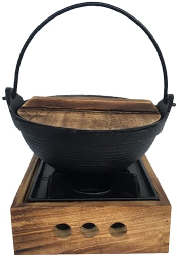 KJHBV Sukiyaki Fondue Hotpot domestique Hot Pot familial Chinoise Hot Pot Shabu Shabu Marmite De Camping Poêle à Barbecue Nabe Individuel Servir Donabe Marmite Électrique Bois + Fer Avec Couverture