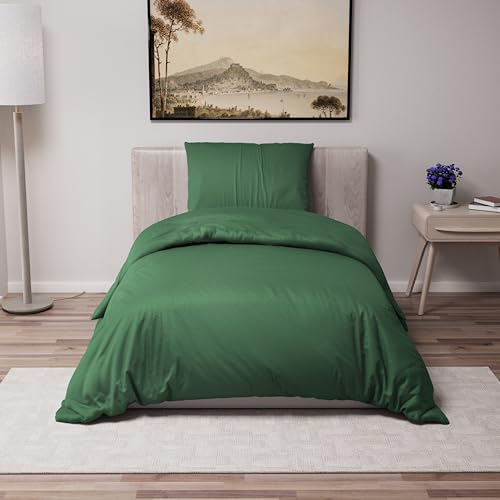 Dreamzie - Bettwäsche Set 135x200 cm mit 1 Kissenbezügen 80x80 cm Grün - Bettbezug 135x200 Einzelbett aus 100% Mikrofaser - Zertifiziert ohne Chemikalien (Oeko TEX)