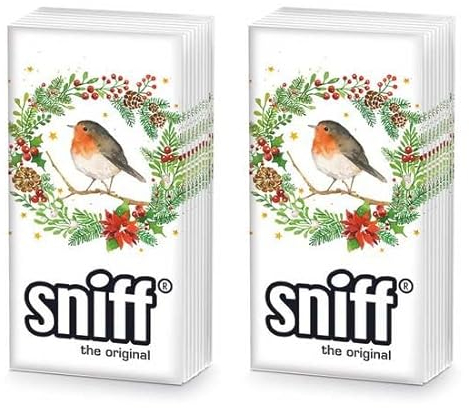 20 einzelne Taschentücher Weihnachten Vogel im Winterkranz. 2 Packungen mit 10 einzelnen Taschentüchern als Geschenk.