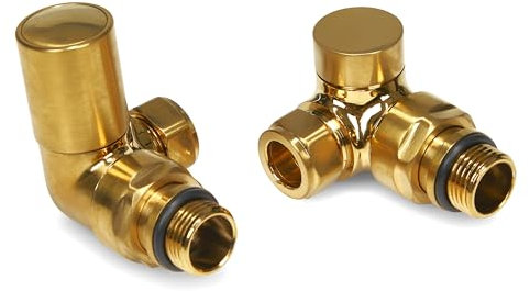 Brushed Brass Radiator Valves Angled Straight Corner 15mm Traditional Towel Rail Valves Pair (Corner)