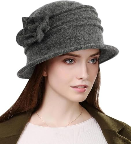 Wantonfy Damen Fischerhüte Wintermütze Warme Baret Hut Französischer Stil Vintage 1920s Vintage Bowler Wolle Winter Hut
