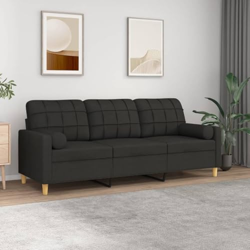 Homgoday 3-Sitzer-Sofa mit Zierkissen Sofa Couch Relaxsofa Relaxcouch Gästesofa Polstersofa Loungesofa Sofa Modern für Wohnzimmer Schlafzimmer Büro Wohnung Schwarz 180 cm Stoff