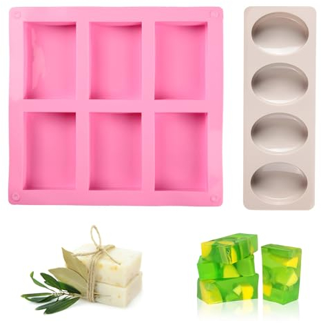 Molde Jabon, Moldes Jabones Artesanales, Moldes de Silicona para Jabones, Moldes Hacer Jabón, DIY Moldes Jabones Artesanales, 2 Colores Moldes Jabon Adecuado para Jabón Chocolate Galletas(Rosa+Gris)