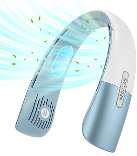 Qsocksy Ventilador de Cuello Portátil, Ventilador Manos Libres de 5000mAh con 5 Velocidades Ajustables, Ventilador de Banda para el Cuello sin Aspas para Mujeres y Hombres - Azul