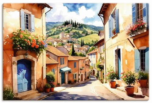 ARTLAND Wanddeko Leinwand Bilder Wandbild 120x80 cm Mediterrane Deko Stadt Idyll Landschaften Sizilien Sonne Sommer Bella Italien U5CW