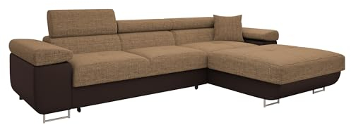 Mirjan24 Ecksofa Torezio Mini mit Bettkasten, Einstellbare Kopfstützen, Bequeme Polsterung, Eckcouch mit Schlaffunktion für Wohnzimmer L-Form Couch mit Bettfunktion (Soft 066 + Lux 03, Seite: Rechts)
