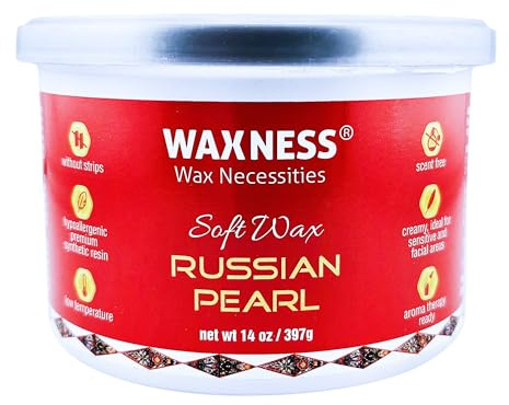 Waxness Russian Pearl Soft Wax 397g - Enthaarungswachs - Weichwachs zur Haarentfernung - Warmwachs zur Anwendung mit Vliesstreifen - Warmwachs in Dose - Anwendung mit Wachsstreifen