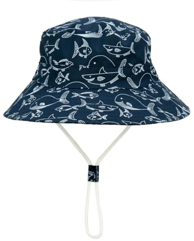Foruhoo Baby Sonnenhut Kinder Hut, Sommerhut Mütze for Jungen Mädchen mit Verstellbar Kordelzug(Wal Blau,52)