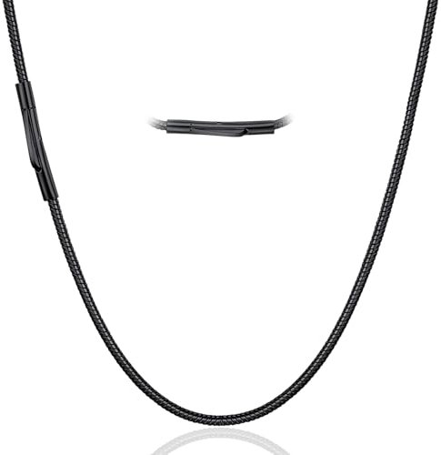 Uwiyo Snake Chain Necklace, 2/3/4mm Stainless Steel Men Round Snake Chain Necklaces Silver Black Thin Snakes Chain Necklace Cable Snakes Rope Chain for Men Women (Black-2mm, 24.00)