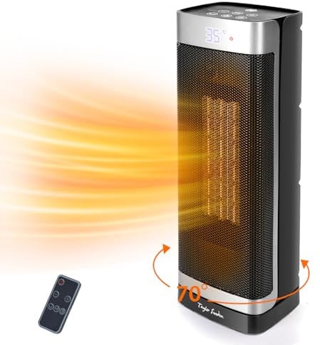 Taylor Swoden Electric Heater, 2000W PTC Space Silent Ceramic Heater, 70° Oscillating Fan Heater with Remote Control, Thermostat 4 Modes, 24H Timer, Overheat & Tip-Over Protection, Black - Fiery pro