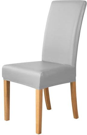 XHDZSW Esszimmer Stuhlhussen | PU Leder Stuhlbezug | wasserdichte Stretch Esszimmer Stuhlüberzug | Stretch Stuhl Husse | Stuhlhussen Stuhlschoner Abdeckung (Hellgrau,2)