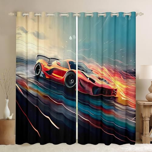 Homemissing Rennwagen Vorhänge Rennwagen Fenstervorhang 183x117cm Kinder Rennsportwagen Blickdichte Vorhänge Sports Car Vorhänge Gardinen Dekor Leicht Vorhänge