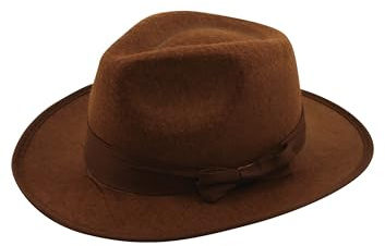 HENBRANDT Children's Brown Explorer Hat - One Size Felt Fedora - Whip Trilby - Costume Hat - Dinosaur Hunter Archeologist - Halloween Fancy Dress Accessories for Kids